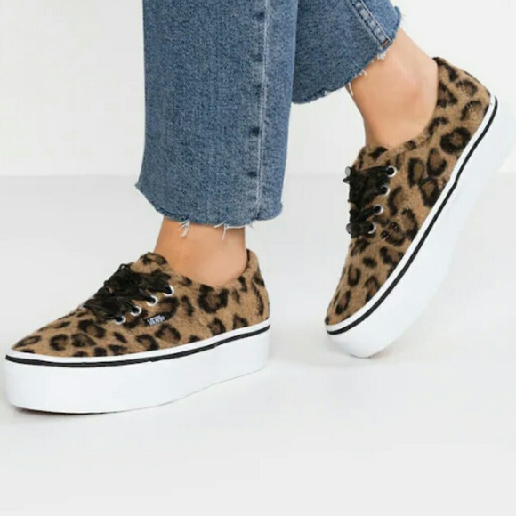 Vans Shoes - Vans Leopard Fuzzy Platform Tennis Shoes